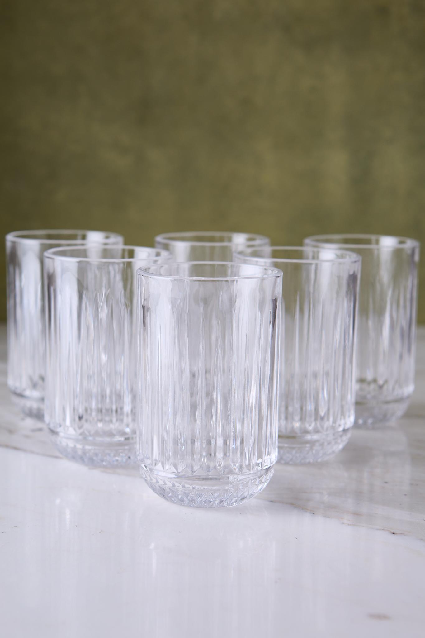 SET X 6 VASOS ALTOS DE VIDRIO TRANSPARENTE HELENA 7.7x12.7CM