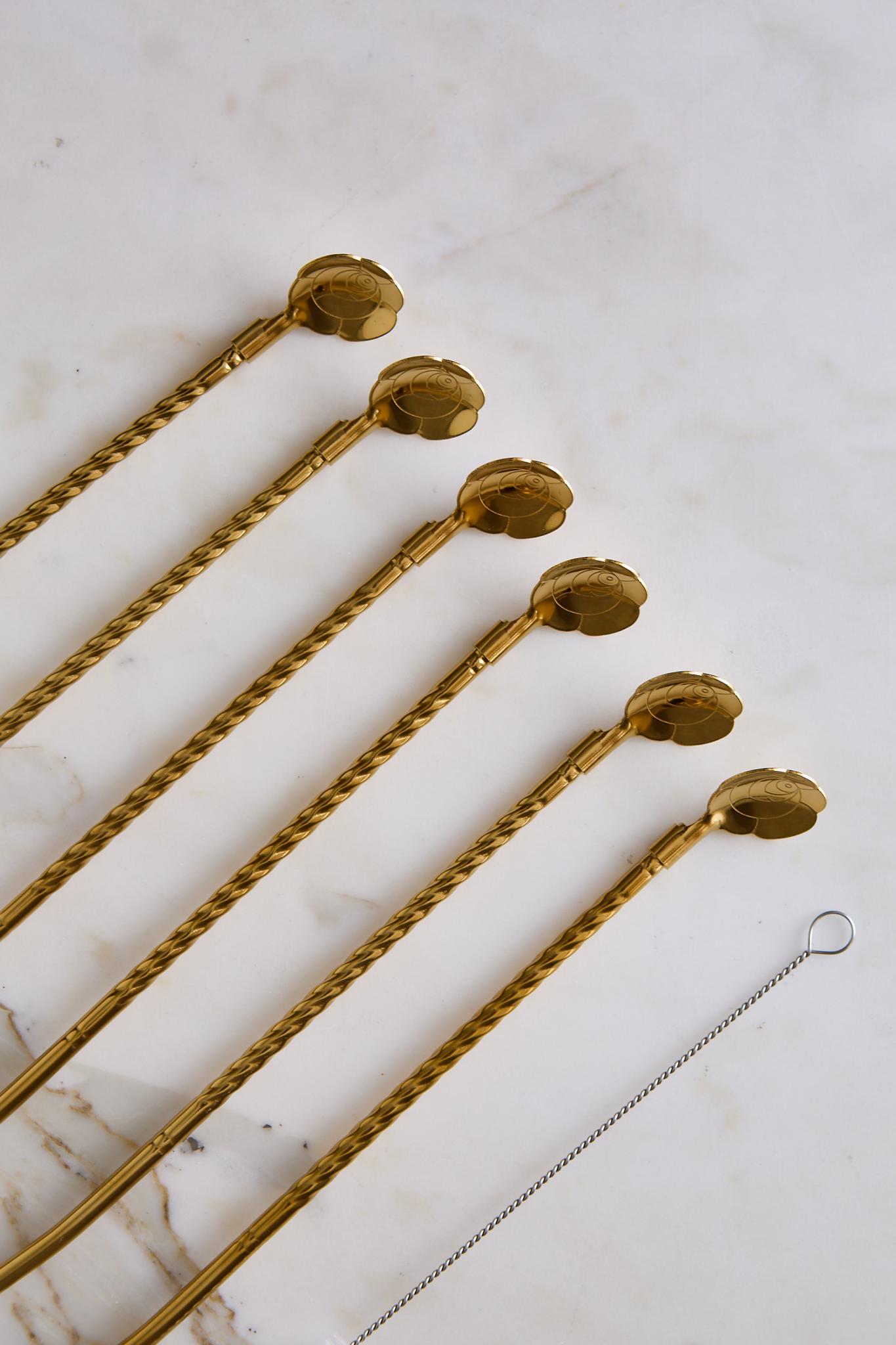 CUCHARAS SORBETE DE ACERO DORADO CON CEPILLO  22CM X 6