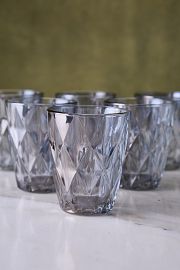 SET X 6 VASOS BAJOS DE VIDRIO MIRROR DIAMANTE 8x10CM